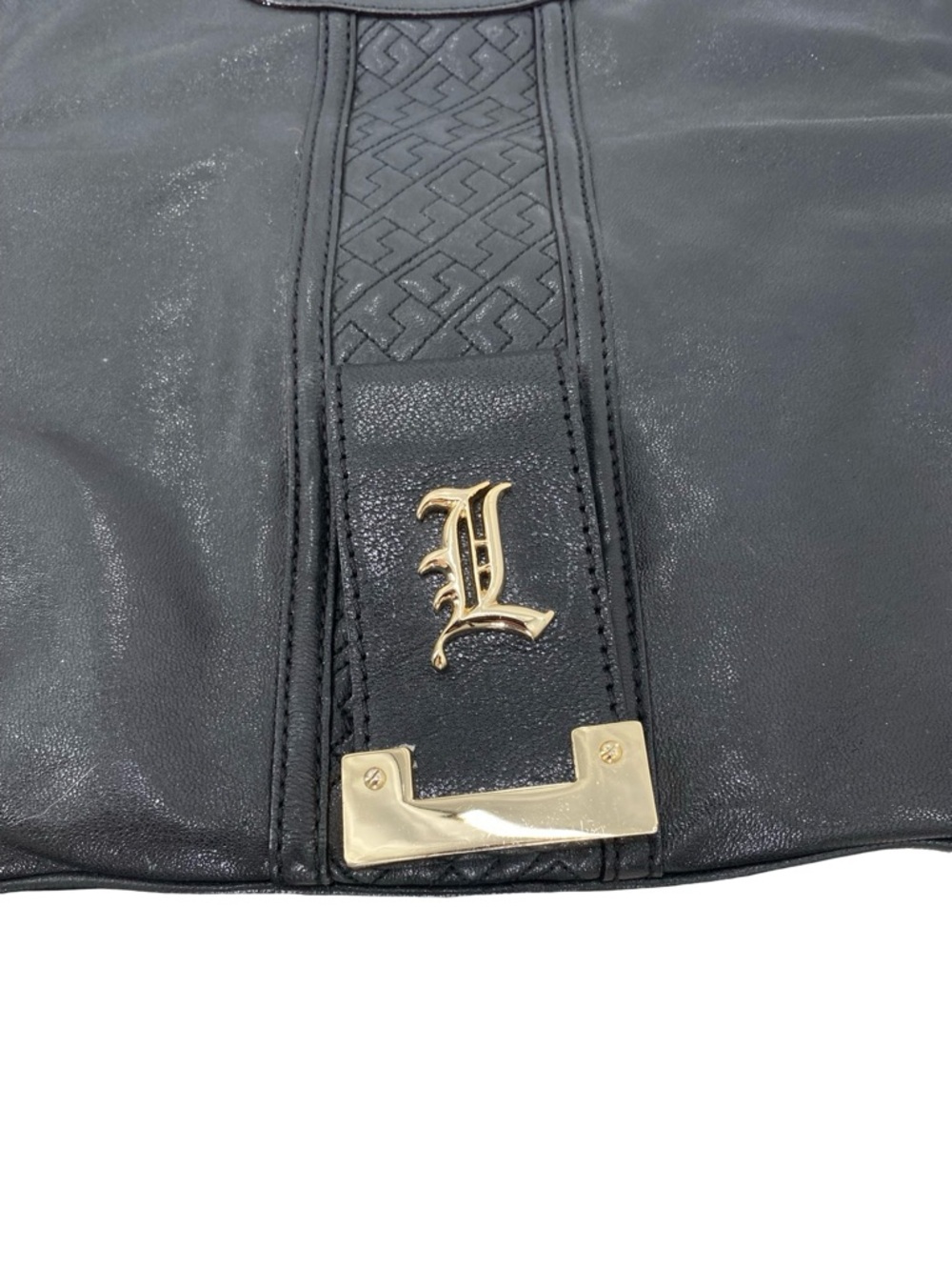 Gwen Stefani L.A.M.B Vintage Black Leather Convertible Clutch To Tote Handbag - Picture 5 of 11